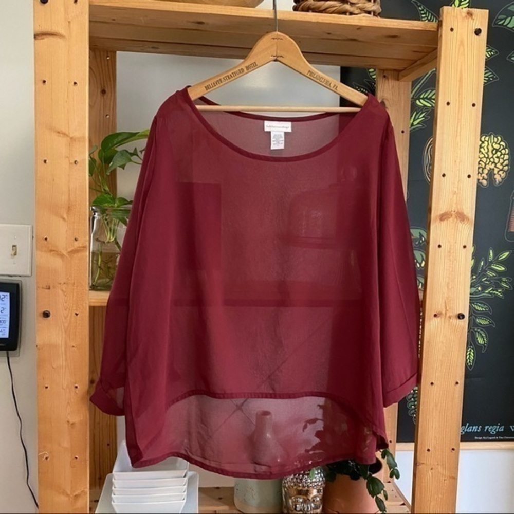 Soft Surroundings Maroon Red Sheer Oversized High Low Hem Top